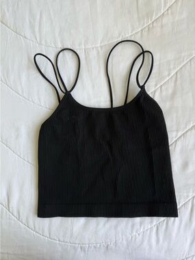 Colsie Black Ribbed Double-Strap Crop Tank